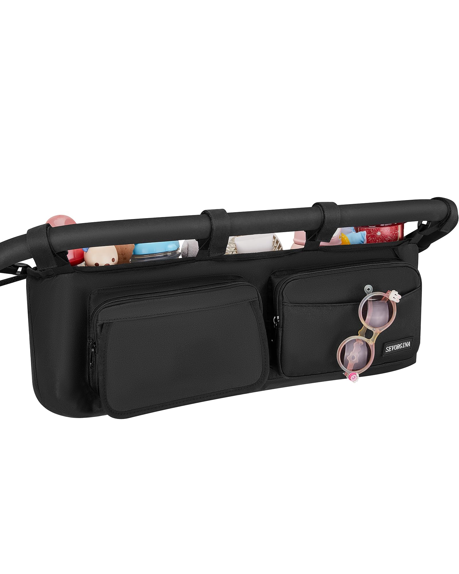 Photo 1 of Double Stroller Organizer with 11 Compartment for Bob Duallie, Baby Jogger City Mini GT2, Double Jogging Stroller Caddy, Jeep, Zoe Stroller Accessories with 2 Insulated Pocket, Parent Console