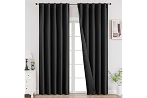 Joydeco Black Blackout Curtains 96 Inches Long, Curtains 96 Inch Length 2 Panels Set for Bedroom, Room Darkening Curtains & Drapes for Living Room Window (W52 x L96 Inch, Black)