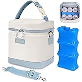 Mancro Baby Bottle Cooler Bag for Breast Milk, Includes Ice Pack, Fits 6 x 9oz Bottles, Insulated Daycare Bag for Nursing Moms, Leakproof Breastmilk Tote,Blue & Beige