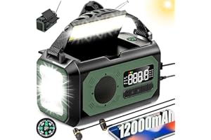 NEPIVEL 44400mWh/12000mAh Emergency Radio, Hand Crank Portable Solar Radio AM/FM/NOAA Weather Radio with 2 Solar Panels,3 Charging Methods,SOS Alarm,Flashlight,Phone Charger,Compass,Reading Lamp