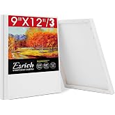 ESRICH Stretched Canvas for Painting, 3 Pack 9x12 Inch Canvas Value Pack,Primed Acid-Free Cotton Blank Canvases, Painting Canvas for Oil &amp; Acrylic Paint.