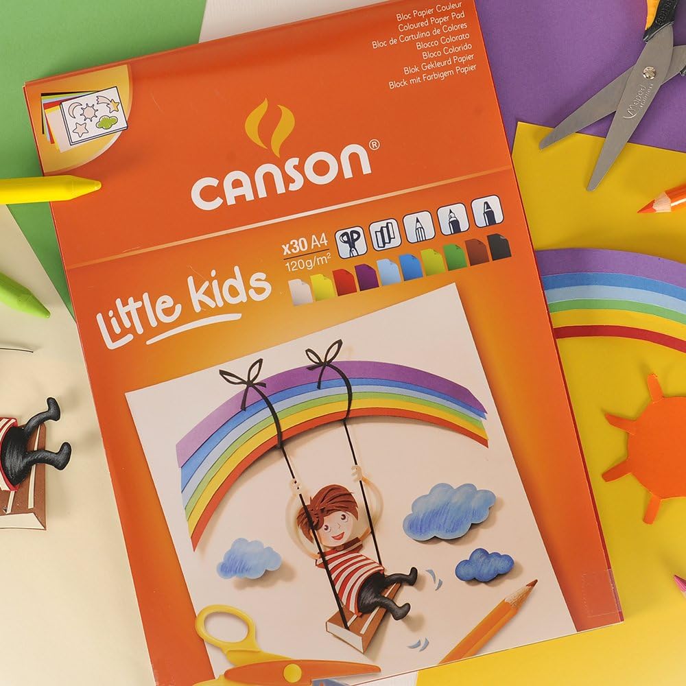 Canson Little Kids 2+ A4 120 GSM Colour Creation Pad with Assortment of Bright Coloured Paper (Pack of 30 Sheets) - Image 5