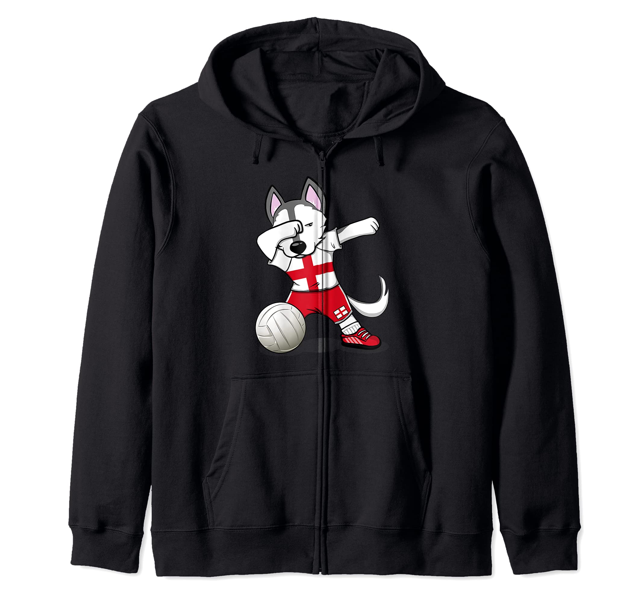 Dabbing Husky England Volleyball Fans Jersey English Flag Zip Hoodie