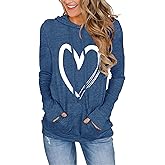 Women's Hoodies Pullover Cute Heart Sweatshirts Long Sleeve Tops with Pockets
