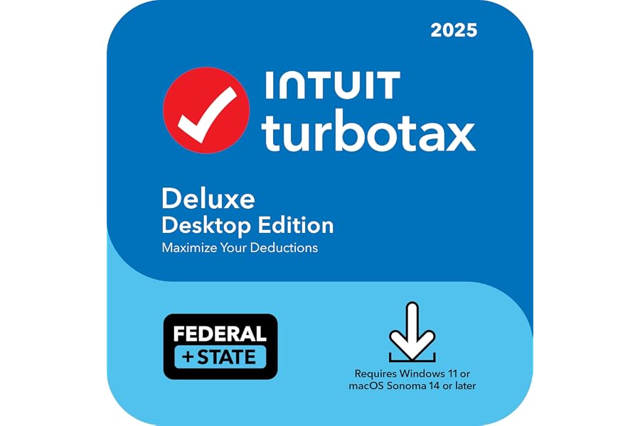TurboTax Deluxe Desktop Edition 2025, Federal & State Tax Return [Win11/Mac14 Download]