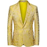 UNINUKOO Mens Suit Casual Floral Blazer Dress Slim Fit Prom Party Paisley Suit Jacket for Men US Size 40 Light Yellow