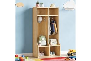 Garvee 2-Section Coat & Cubby Locker, 4-Bin Storage Organizer with Hooks for Kids, Child-Safe Design for Home, Classroom, Nur