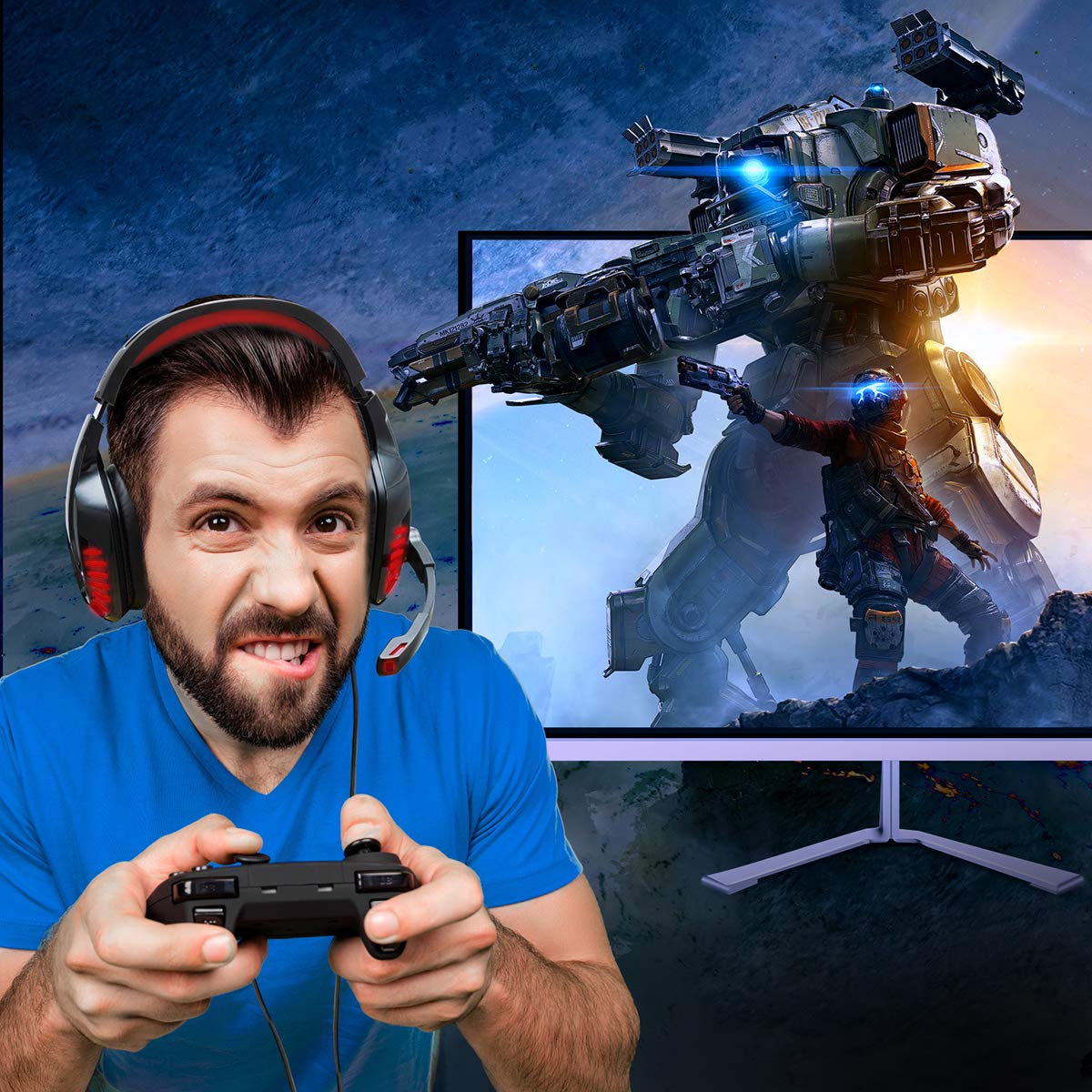 Auriculares Gaming, LATEC Cascos Gaming Microfono para PS4 Xbox One S , PC, Computadora Portátil Sonido Envolvente Estéreo Cancelación de ruido en los auriculares con memoria suave, luz LED