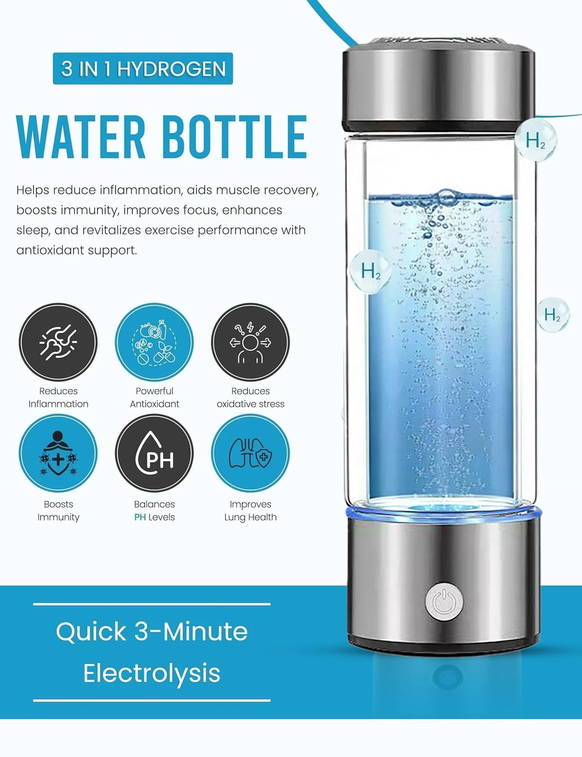 Hydrogen Water Bottle Generator 2025 Updated, Portable Hydrogen Water Ionizer Machine Rechargeable, Hydrogen Rich Water Glass Health Cup 420ml Gift for Friends/Women/Men/Mom/Father/Grandpa/Grandma