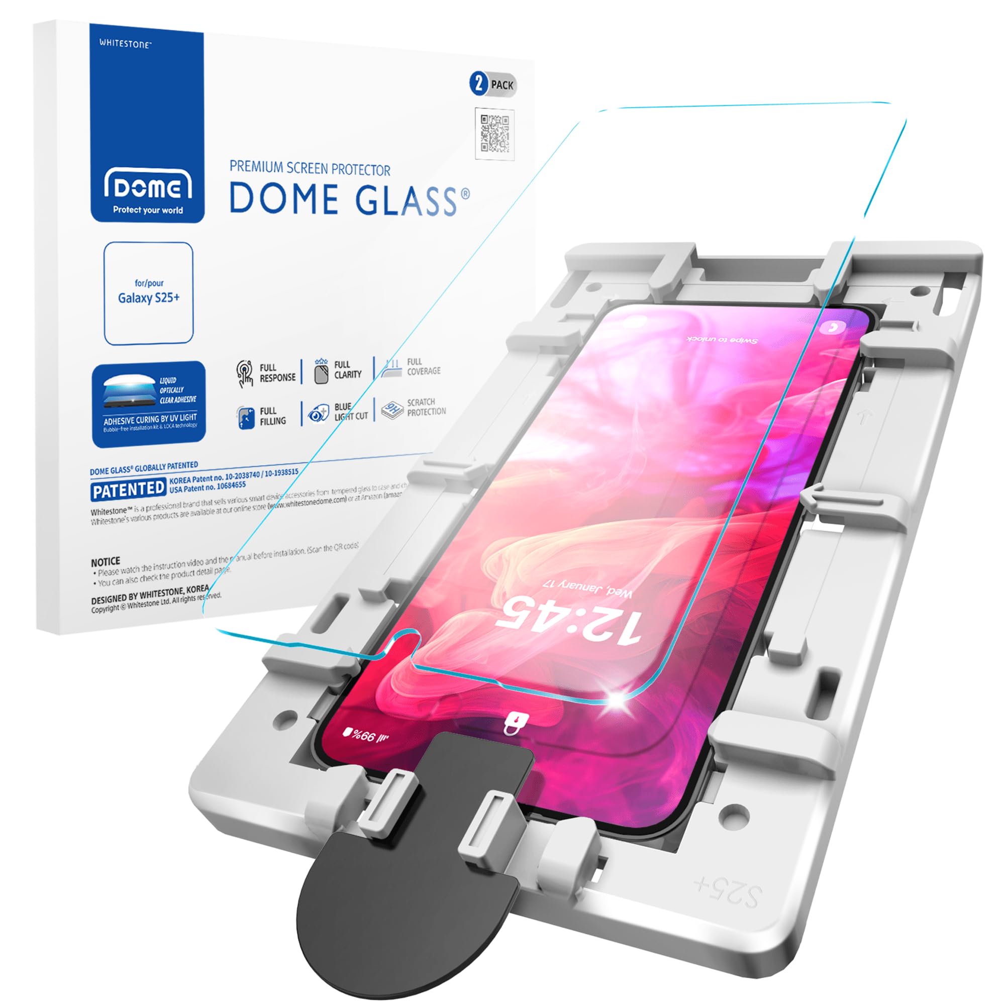 Photo 1 of DOME GLASS Whitestone for Samsung Galaxy S25 Plus [Perfect Full Coverage] Tempered Glass Screen Protector with a technical patent [2Pack]
