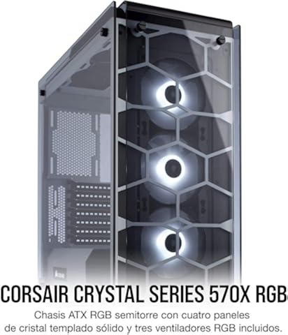 Corsair Crystal 570X RGB - Caja de PC, Mid-Tower ATX, ventana lateral cristal templado con ventilador, iluminación RGB LED, Blanco,Blanco,570X RGB