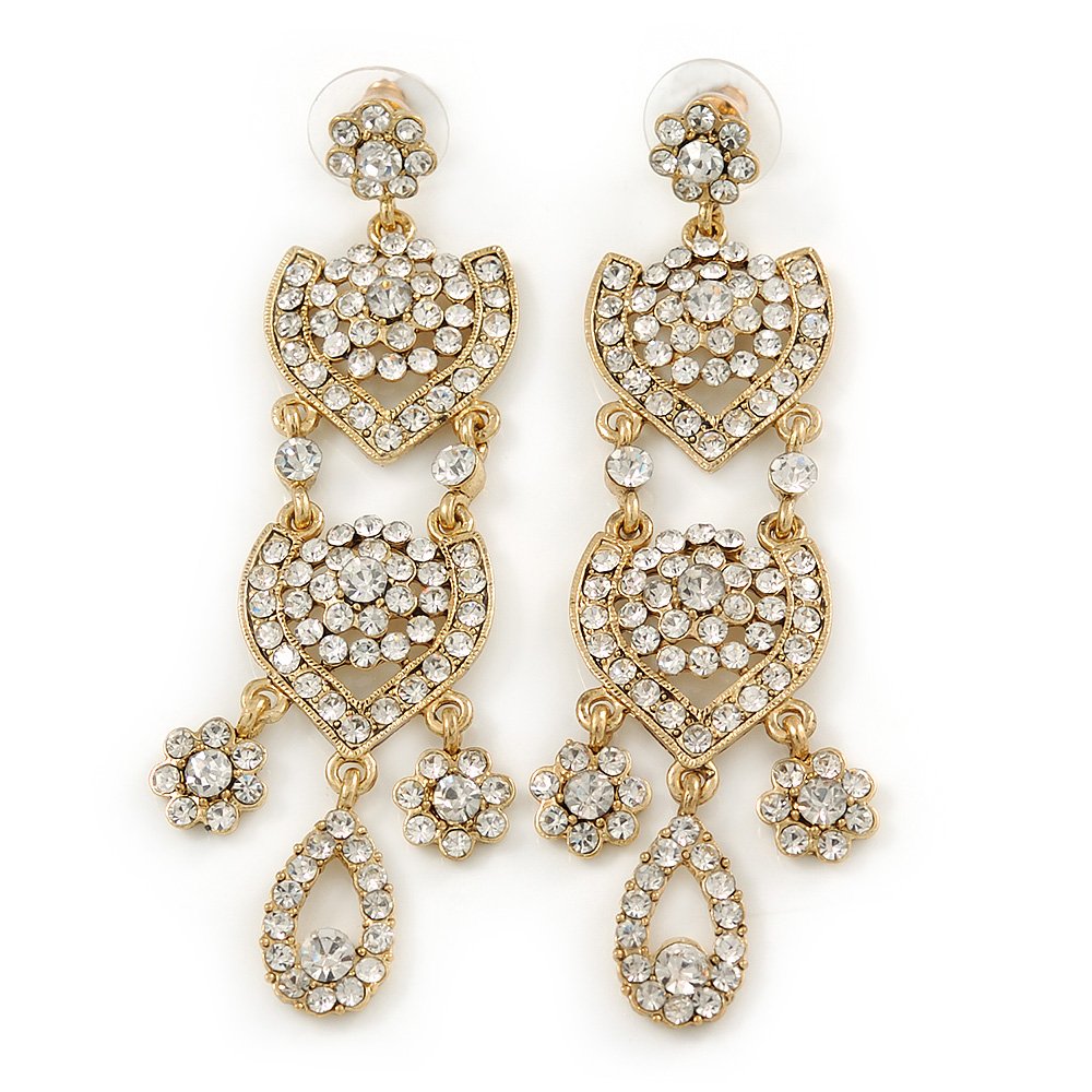 Divine Extravagance Clear Crystal Chandelier Earrings/Gold Tone/ 80mm L