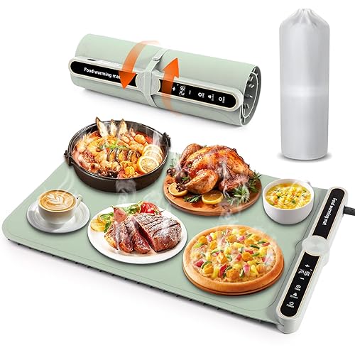 Yoobao Warming Mat for Food - Roll Up Silicone Food Warming Mat, 9-Temp Modes(104℉-248℉), 1-6H Timer Auto Shut-Off, Full Surface Rapid Heating Electric Warming Trays for Buffets Party Home (Green)