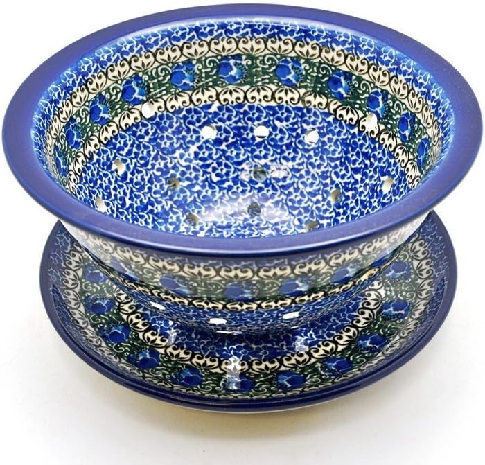 Polish Pottery Berry Bowl with Saucer Peacock Feather Kitchen & Dining