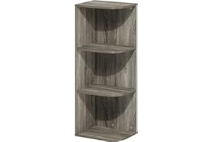 Furinno PASIR Book Shelf, 3-Tier Corner Bookshelf, Open Shelves Bookcase 9.3 x 12 x 31.5, for Living Room, Bedroom, Home Offi