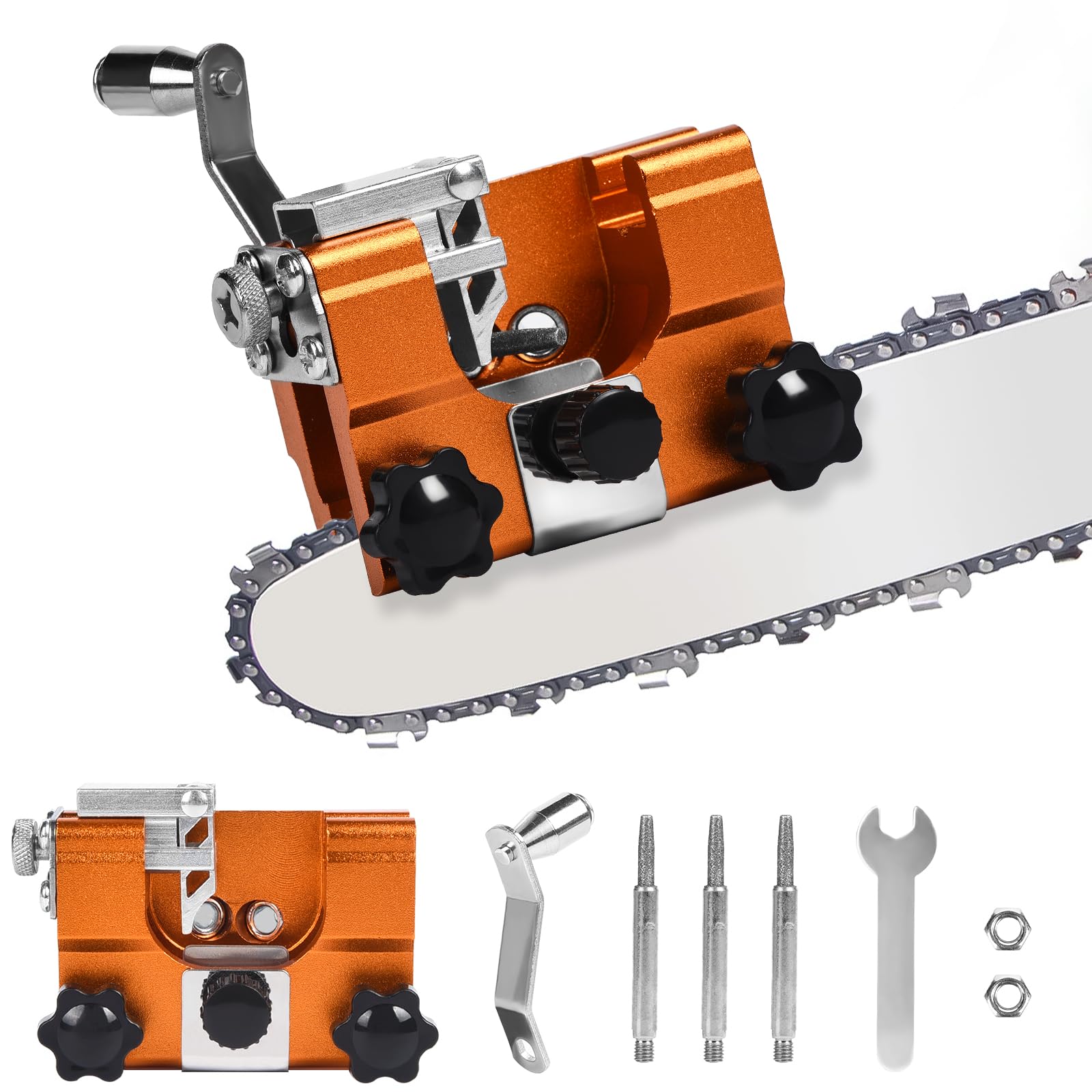 Funnytek Chainsaw Sharpener Jig Kit, Portable Chain Saw Sharpening Tool with Burr Grinding Stone, Chainsaw Sharpener, Manual Chain Saw Blade Sharpener Attachment for Electric/Chain Saw, Lumberjack