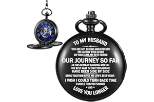 Whodoit Engraved to My Fiance/to My Boyfriend/to My Husband/My Men Mechanical Pocket Watch for Fiance Customized Personalized Mechanical Pocket Watches with Leather Box for Men