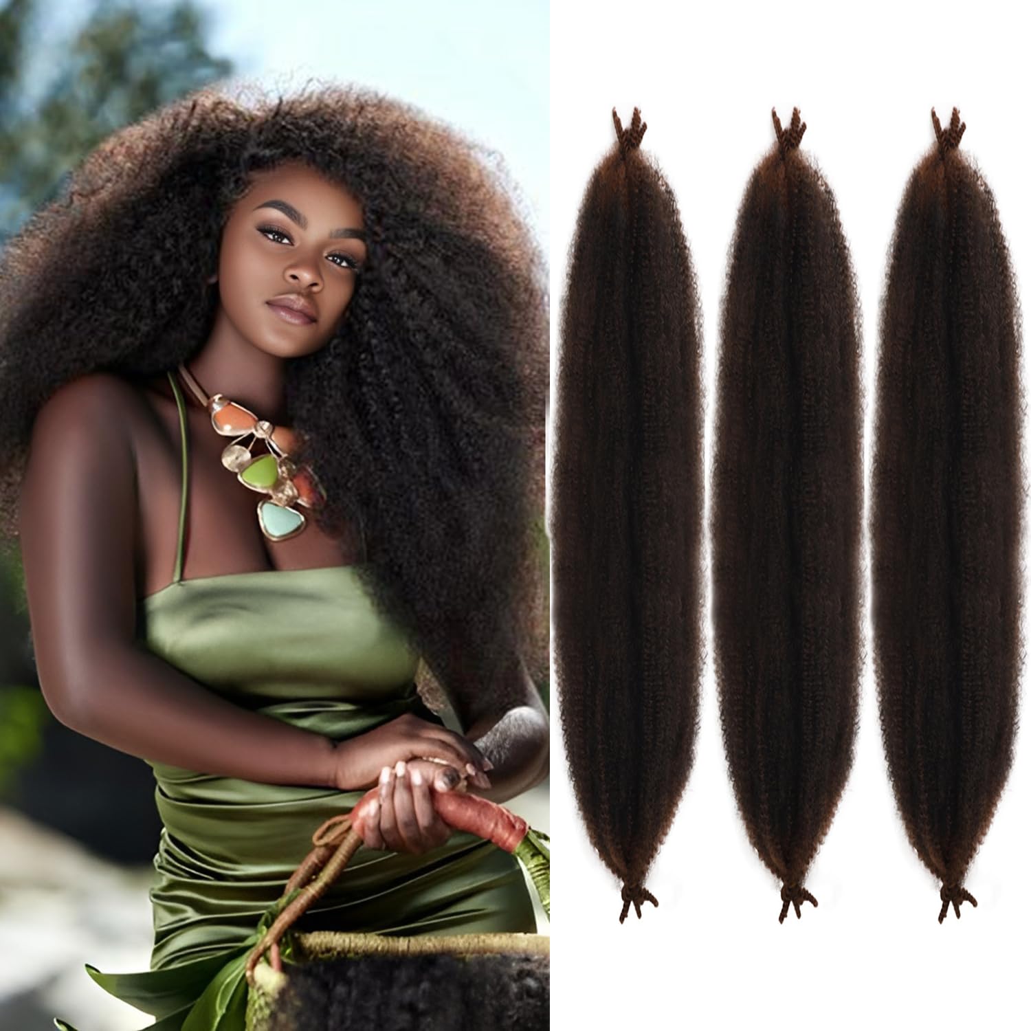 Marley Twist Hair Synthetic Springy Twist Hair Extensions Pre-fluffed Braiding Hair Wrapping Hair for Faux Locs 24 Inch Pack of 3