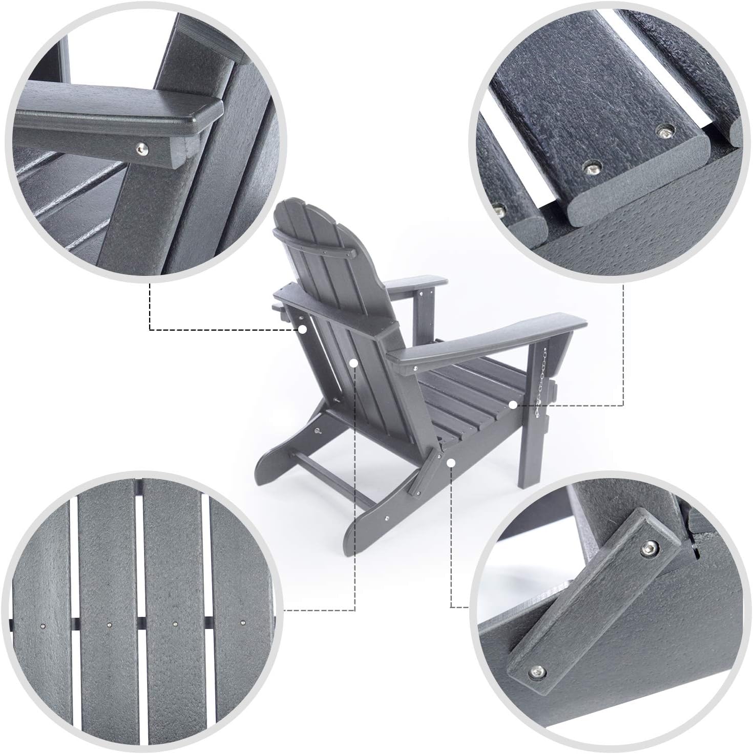 Folding Adirondack Chair, Patio Outdoor Chairs, HDPE Plastic Resin Deck Chair, Painted Weather Resistant, for Deck, Garden, Backyard & Lawn Furniture, Fire Pit, Porch Seating by Gettati Slate Gray: Kitchen & Dining