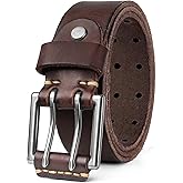 OZNDAS Real Leather Belts for Men Work Heavy Duty Double Prong Men's Belt Jeans Casual Mens Belts Leather Christmas Gifts