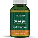 Harmony Nutraceuticals Papaya Leaf Supreme Extract Highest Potency Maximum Bioactivity Organic Dr. Gumman's Clinical Grade 120 Vegan Capsules Synergized with Triperine