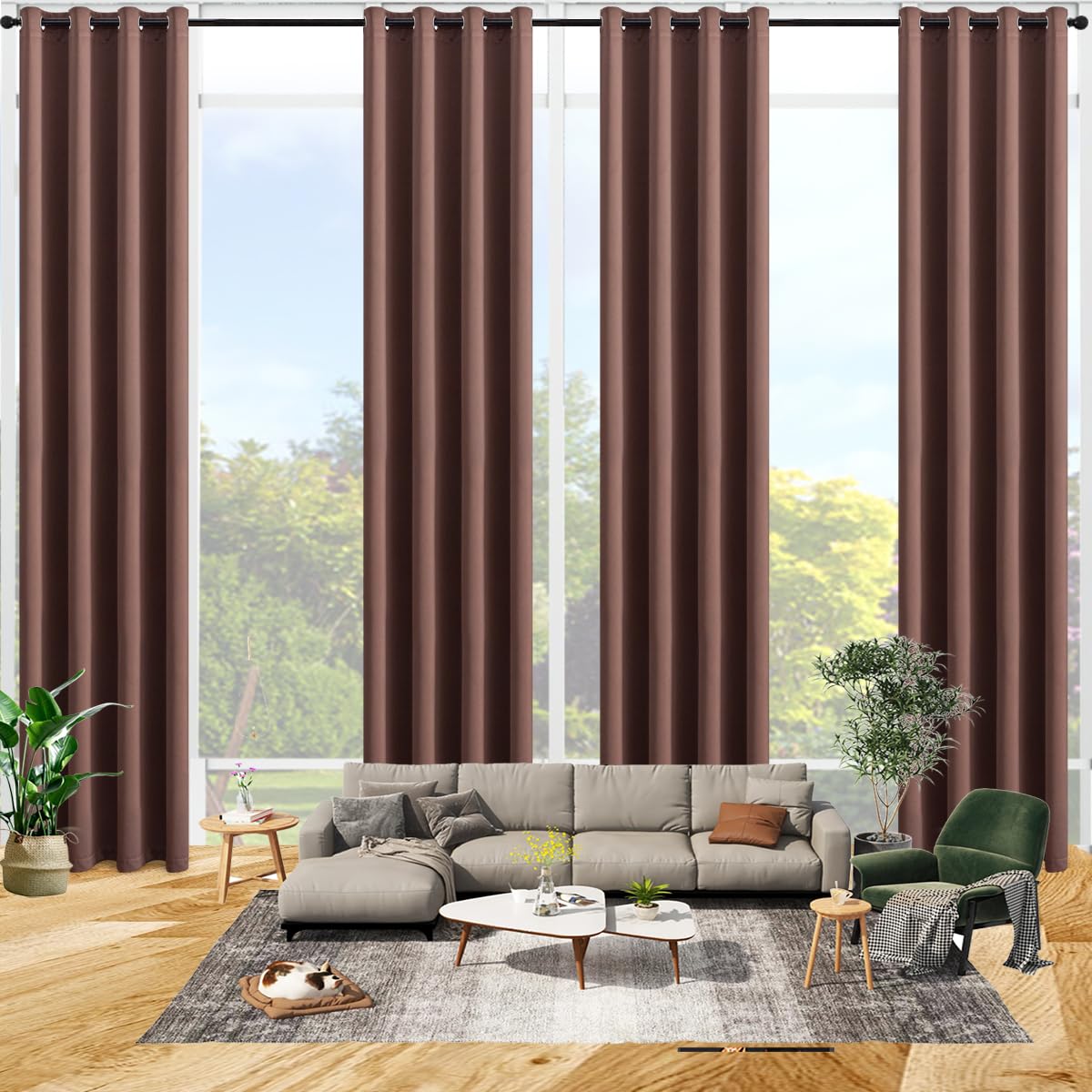 Photo 1 of Qiseca Extra Long Curtains High Ceiling Drapes 14Ft for Living Room, Tall Windows Custom Made 2 Story Blackout Curtains for High Living Room Bedroom Loft Theater W52xL168 Inches Long 1 Panel, Brown