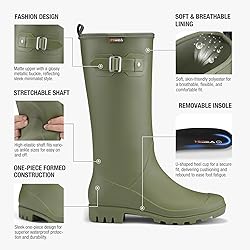 HISEA Women Rain Boots Slim Calf PVC Rubber Boot