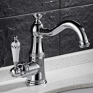 Axwt Gold Drawing Antique Bathroom Basin Faucet Single Hole Cold Heat Single Handle 360 Rotate Taps Cold Hot Mixed Water Water Tap Color Silver Amazon Com