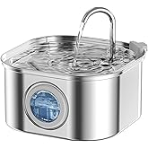 NautyPaws Cat Water Fountain, 3.2L/108oz Stainless Steel Pet Water Fountain, cat Fountain with Super Quiet &Transparent Window Design- Water Fountains for Cats Indoor