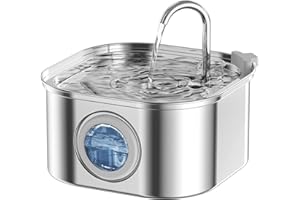 NautyPaws Cat Water Fountain, 3.2L/108oz Stainless Steel Pet Water Fountain, cat Fountain with Super Quiet &Transparent Window Design- Water Fountains for Cats Indoor