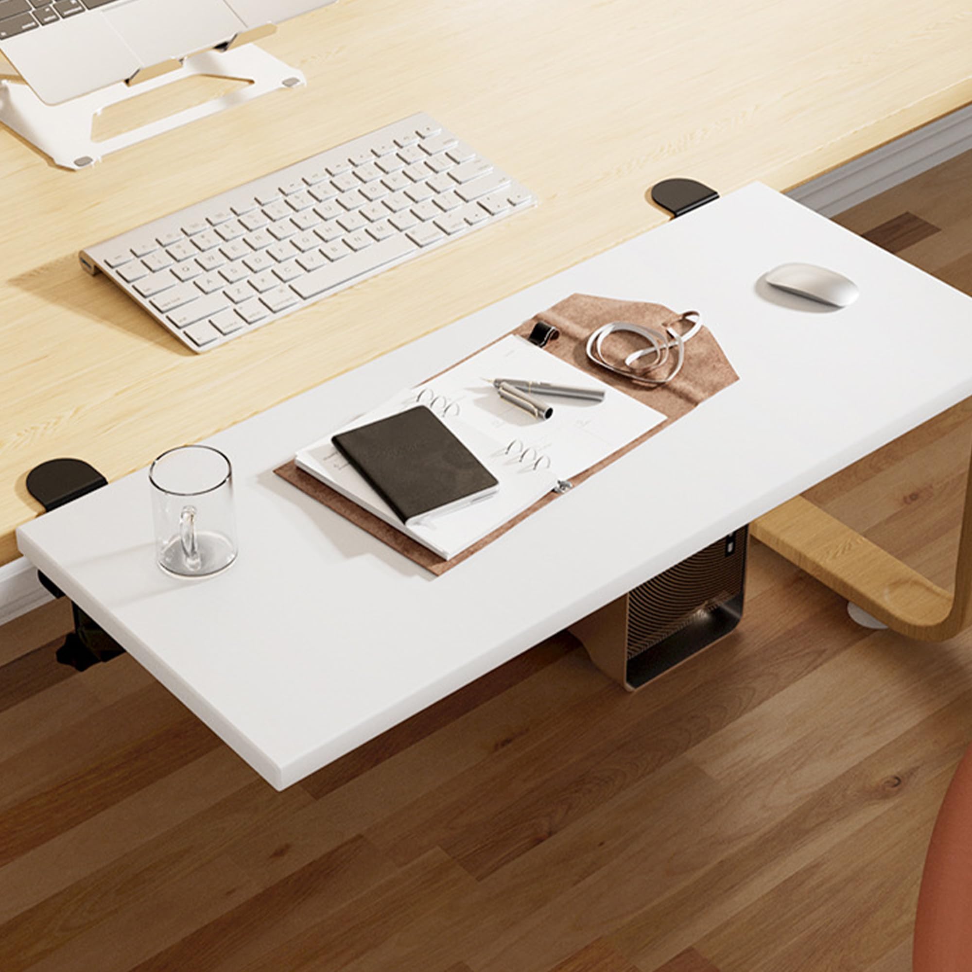 Photo 1 of AUTOHJ Folding Desk Extender 24 x 12 Inch Foldable Floating Wall Table Keyboard Extender for Desk Clamp-on Shelf for Dorm Bunk, Office, Kitchen Bar, RV Countertop, Laundry Room (White)