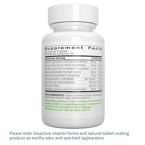 IGENNUS SUPER B-COMPLEX METHYLATED B VITAMINS, SUSTAINED RELEASE, CLEAN LABEL, MTHFR SUPPLEMENT WITH METHYLFOLATE & B12 METHYLCOBALAMIN, VEGAN, LAB VERIFIED, 60 SMALL TABLETS
