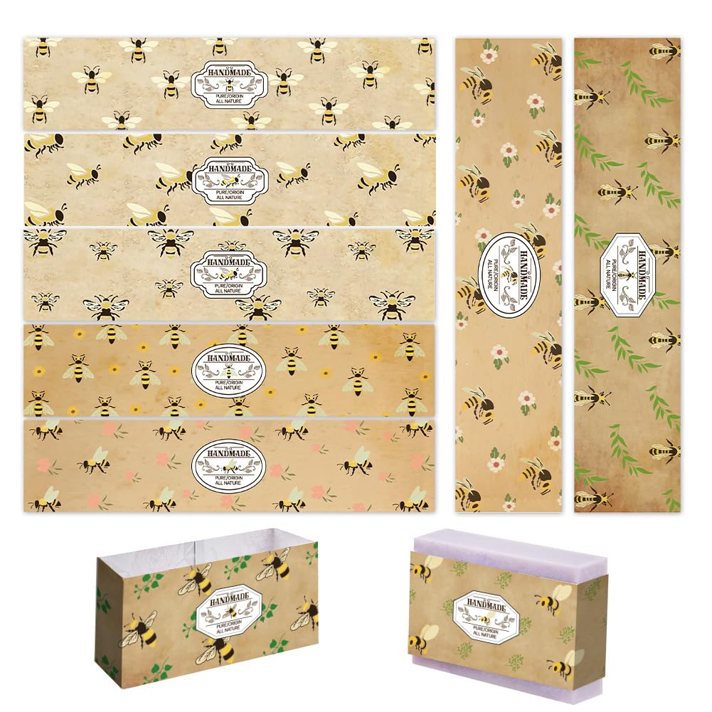 PH PandaHall 90pcs Soap Packaging Paper 9 Styles Bee Soap Wrapper Soap Animal Wrap Paper Tape Vertical Soap Paper Tag Soap Sleeves Covers for Homemade Soap Bar Packaging, 8.2 Inch Long