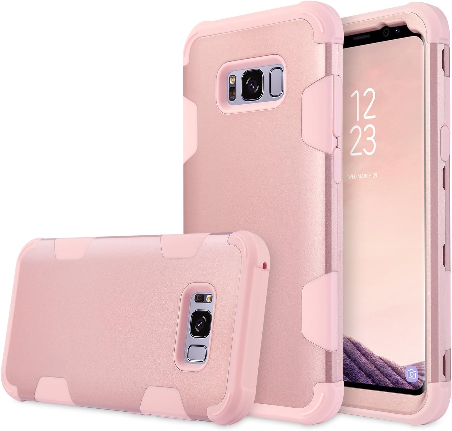 DIANXUN Case for Galaxy S8, Heavy Duty Slim Shockproof Drop Protection 3 in 1 Hybrid Hard PC Covers Soft Rubber Bumper Protective Case for Samsung Galaxy S8 (F067-01-Rose Gold)