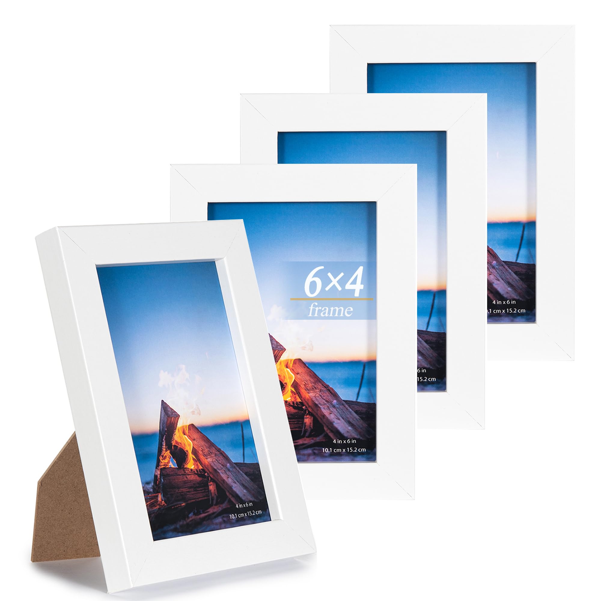White Wooden 6x4 Inch Picture Photo Frame, Set of 4,15x10 inch photo frameFreestanding and Wall Mountable