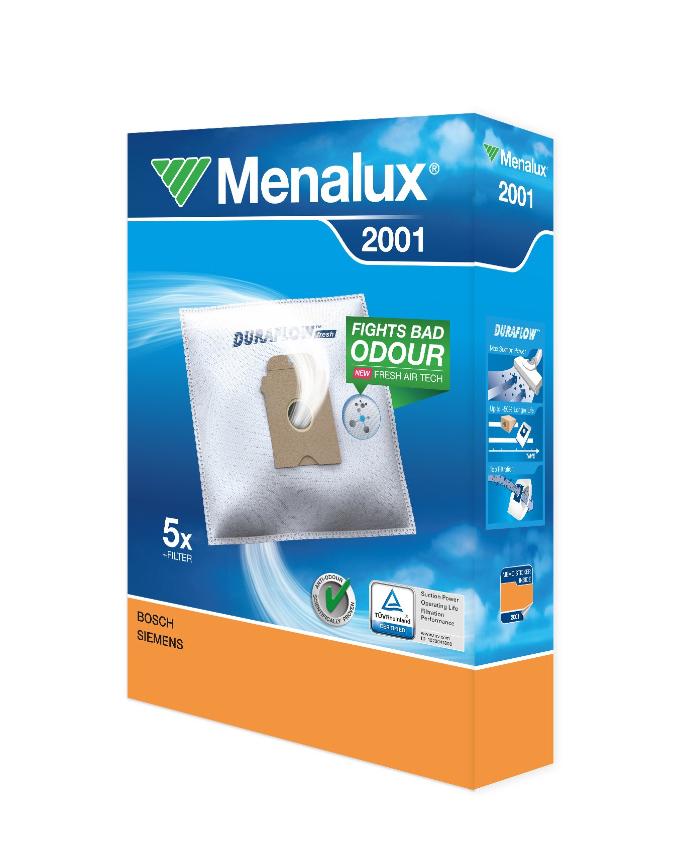 Menalux Duraflow 2001 5x Vacuum Cleaner Bags for Siemens / VS 01