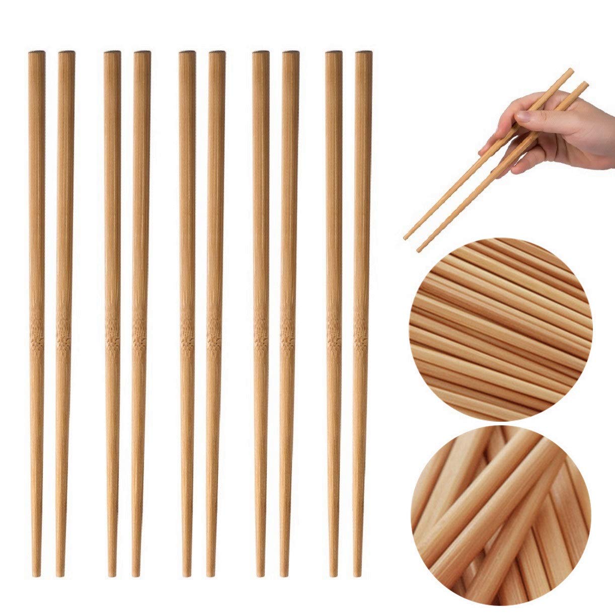 Photo 1 of 10 Pairs Wooden Chopsticks Reusable Chop Sticks Dishwasher Safe Chinese Wooden Chopsticks Handmade Chopstick Natural Health for Cooking Eating Restaurants ,Korean & Japaness Style,Portable Long Brown