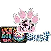 (3 Pcs) Say Hi to Your Dog for Me Holographic Stickers, Funny Friendly, Dog Lover, Dog's Paw Holographic Decals Waterproof Vinyl Sticker for Laptop, Water Bottle, Car, Toolbox, Phone Case 3 Inches