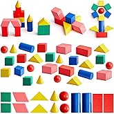 140 Pcs Mini 3D Shapes for Teaching, Wood Building Geometric Solids Blocks | Classroom Manipulatives for Elementary School Geometry Math Kindergarten Preschool Learning, Montessori Stacking Toy