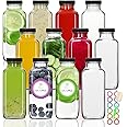 STARSIDE 12 Pack 12oz Glass Drinking Bottles with Lids,Vintage Water Bottles,Reusable Drinking Jars with Lids for Milk,Juicing,Kombucha,Juice