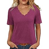 JomeDesign Womens Short Sleeve Tops V Neck Dressy Casual Loose Fit Shirts Summer Vacation Blouses 2026 Trendy Clothes