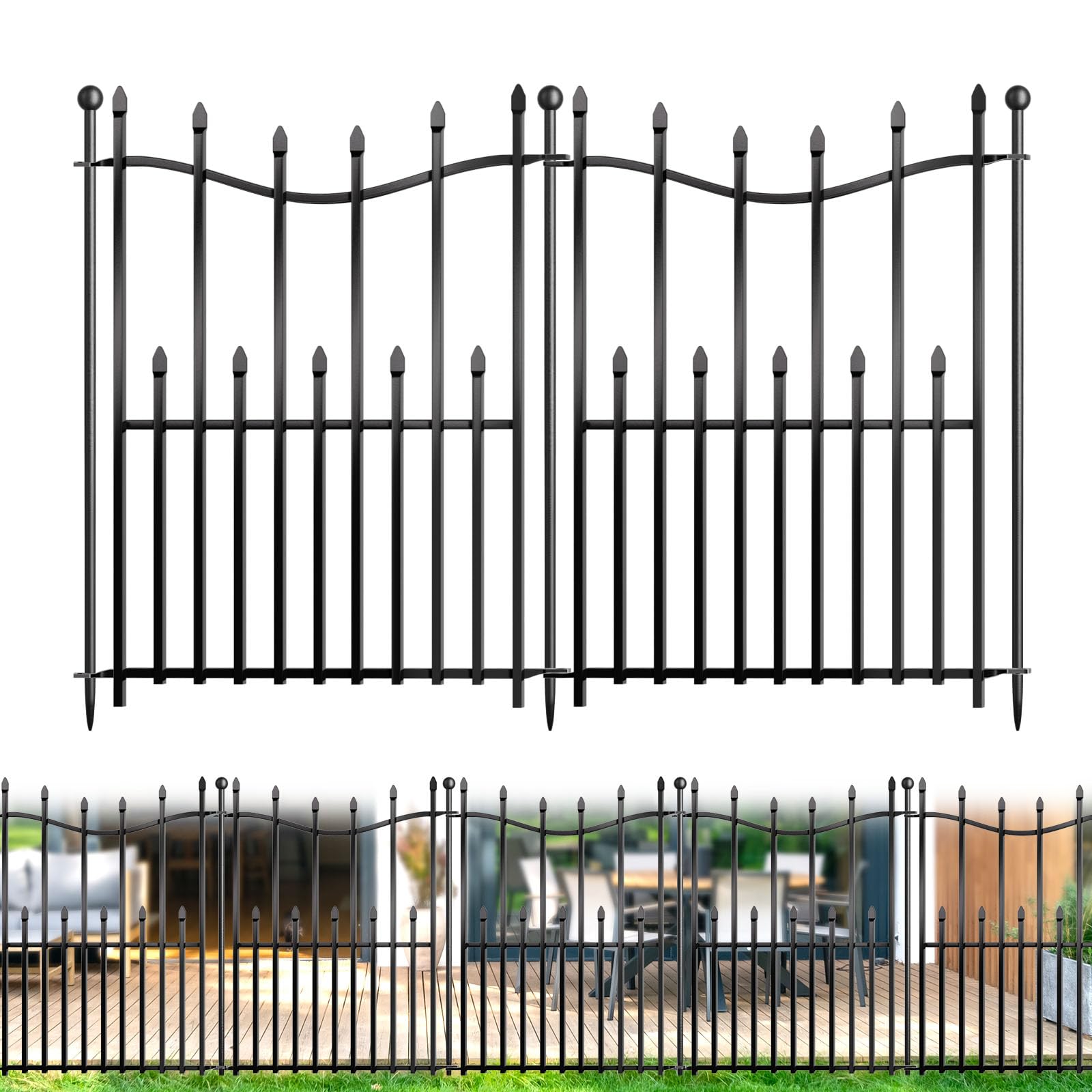 Photo 1 of 10 Panels No Dig Decorative Garden Fence, 32in(H)×22ft(L) Heavy-Duty Rustproof Metal Panels, Outdoor Dog Barrier for Yard & Patio, Landscape, Border| Portable Temporary Fencing