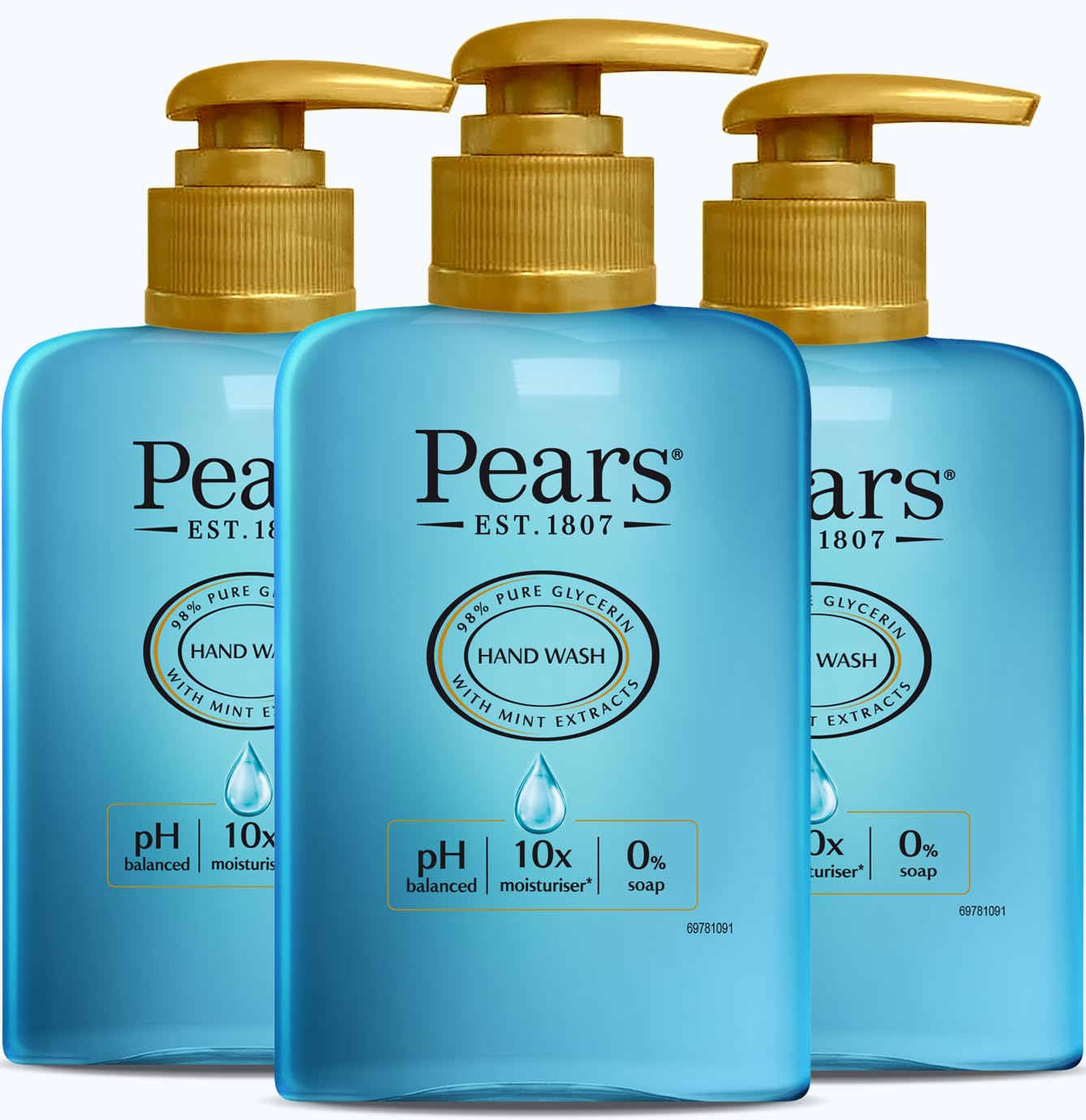 Pears Pure & Gentle Moisturising Hand Wash with Mint Extract - Luxurious Handcare with Glycerin and Natural Oils, 10x More Moisturiser* - Suitable for Men and Women | 250ml (3 Pack)