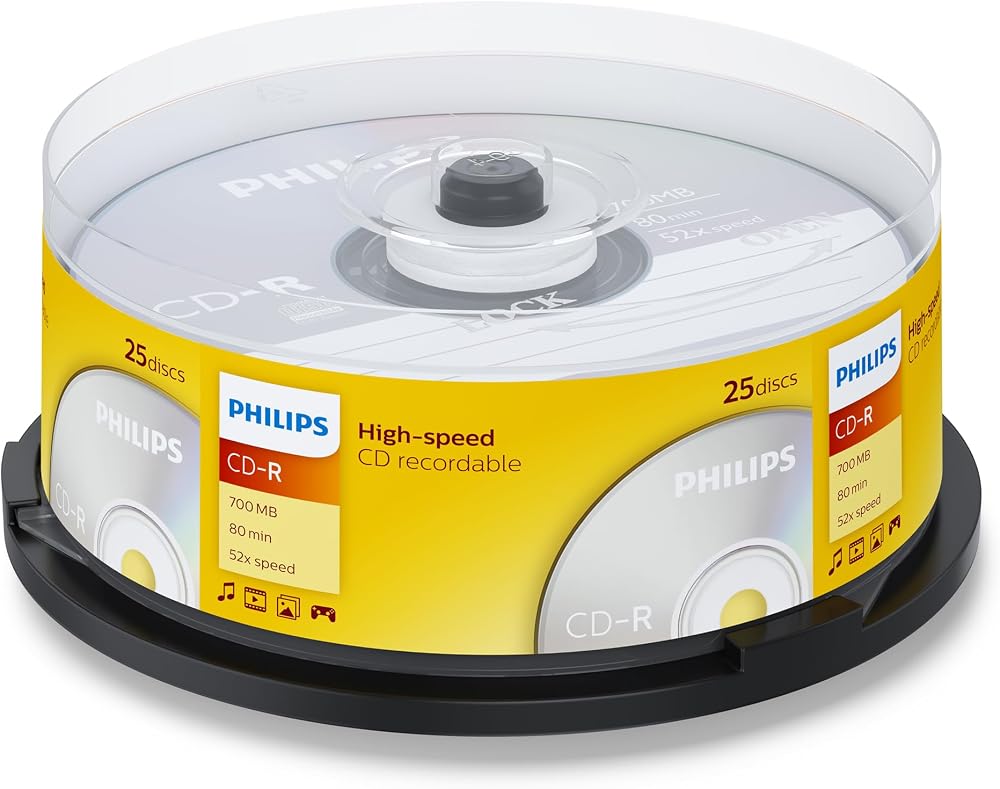 Philips CD-R 80 Minute 52x Spindle 25 Pack Recordable Blank Discs