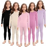 Silkfly 5 Set Girls Thermal Underwear Set Fleece Lined Long Winter Underwear Kids Base Layer Thermal Top Bottom Warm