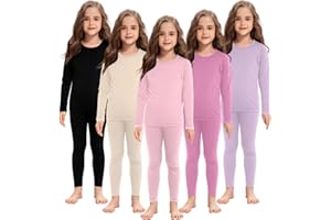 Silkfly 5 Set Girls Thermal Underwear Set Fleece Lined Long Winter Underwear Kids Base Layer Thermal Top Bottom Warm