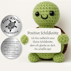 Tixlux Pocket Hug Positive Schildkröte, Kreative Strickwolle Schildkröte Dekofigur und Kleine Umarmung Glücksbringer, MutmacherGeschenk, Gute Besserung Geschenk, Einschulung Geschenk