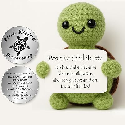 Tixlux Pocket Hug Positive Schildkröte, Kreative Strickwolle Schildkröte Dekofigur und Kleine Umarmung Glücksbringer, MutmacherGeschenk, Gute Besserung Geschenk, Einschulung Geschenk