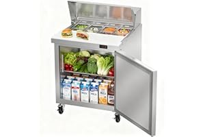 Bluelinecool 29" W Commercial Refrigerator Sandwich Salad Prep Table, Stainless Steel 1-Door Sandwich Prep Table Refrigerator, Counter Fan Cooling Refrigerator with 8 Pans for Restaurant, Bar