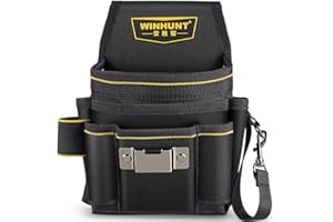 WINHUNT Tool Belt Pouch, 18 Pockets with Adjustable Nylon Belt, Multiple Storage for Electrician Tools, Black (Black, 18 Pockets)